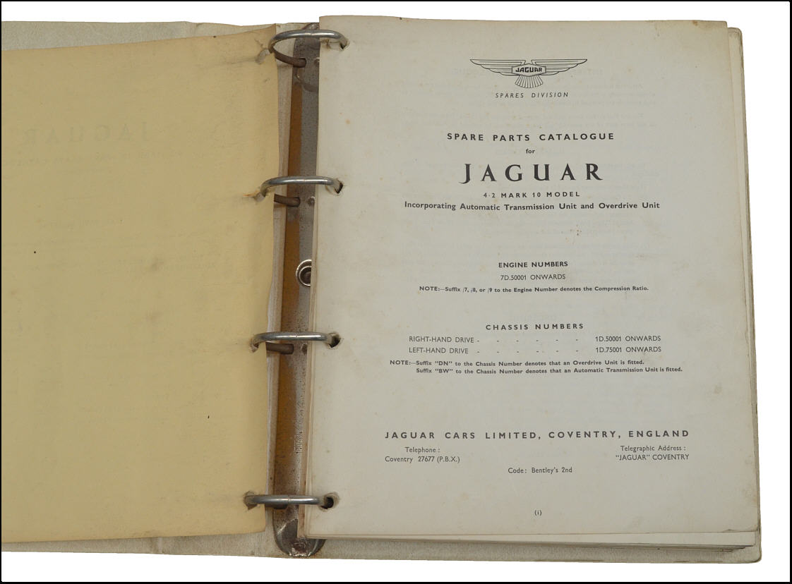 Jaguar Mark 10 Spare Parts Catalogue