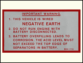 Aufkleber: Warning NEGATIVE EARTH